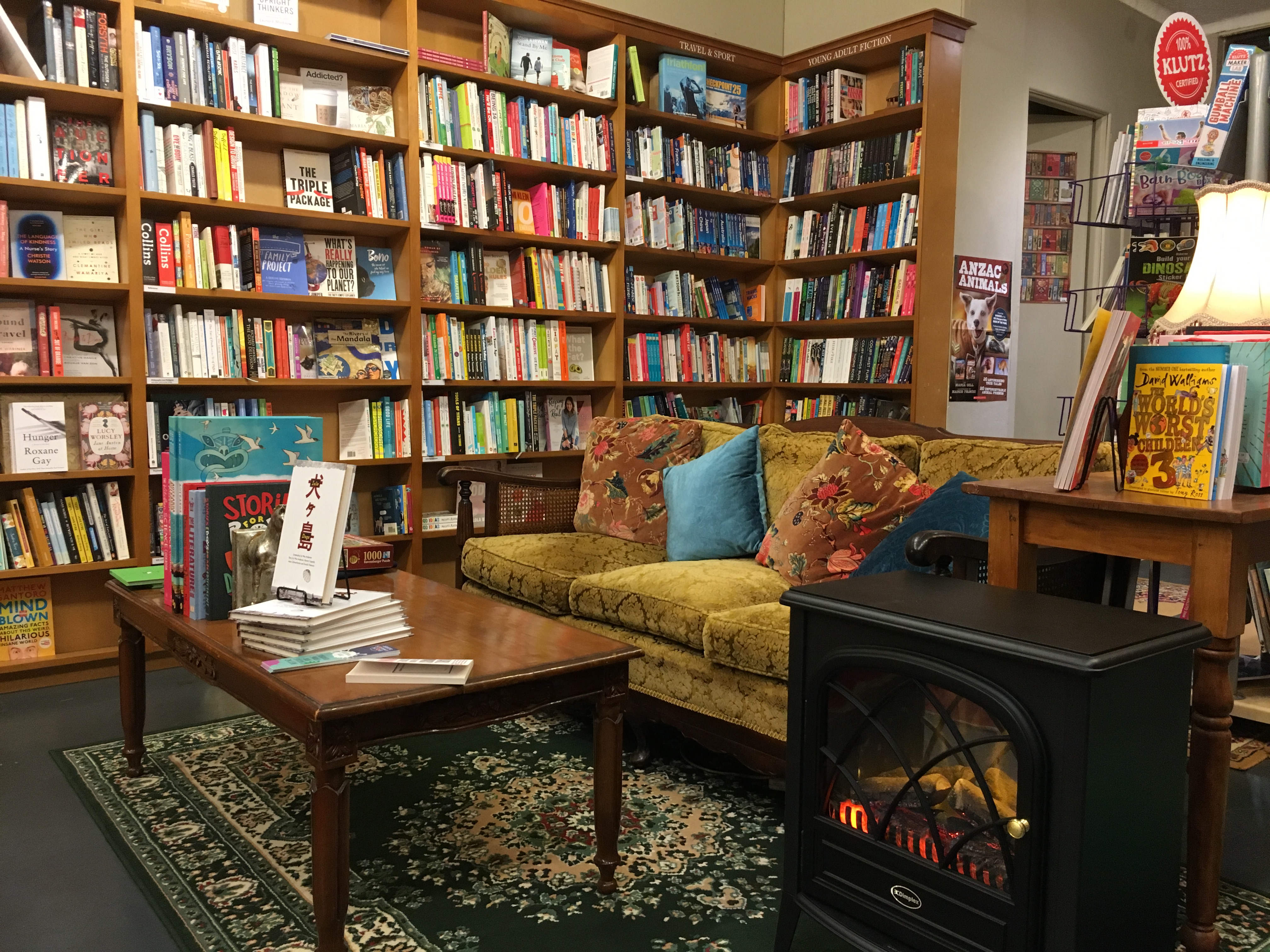 Cosy bookshop and sofa